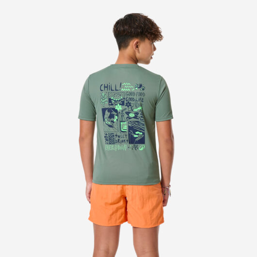 Kids' Surfing Short Sleeve Uv-protection T-shirt - 100 Surf Everyday Khaki
