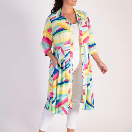 Lime/Multi Abstract Geometric Wave Shirt Dress