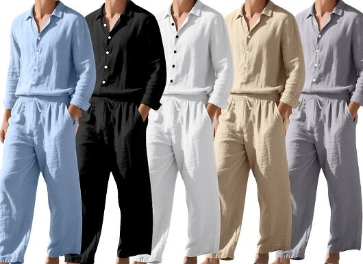Men's 2-Piece Casual Linen Shirt & Trousers Set - 5 Colours, 5 Sizes!