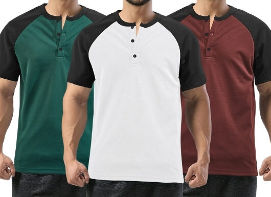 Men's Colour-Blocked Button Front T-Shirt - 5 Colours, 6 Sizes!