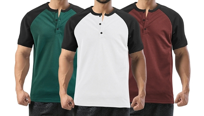 Men's Colour-Blocked Button Front T-Shirt - 5 Colours, 6 Sizes!
