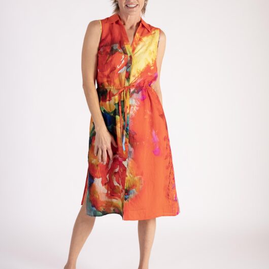 Orange Blossom Bright Sleeveless Shirt Dress