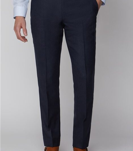 Racing Green Tailored Fit Navy Blue Texture Men's Trousers