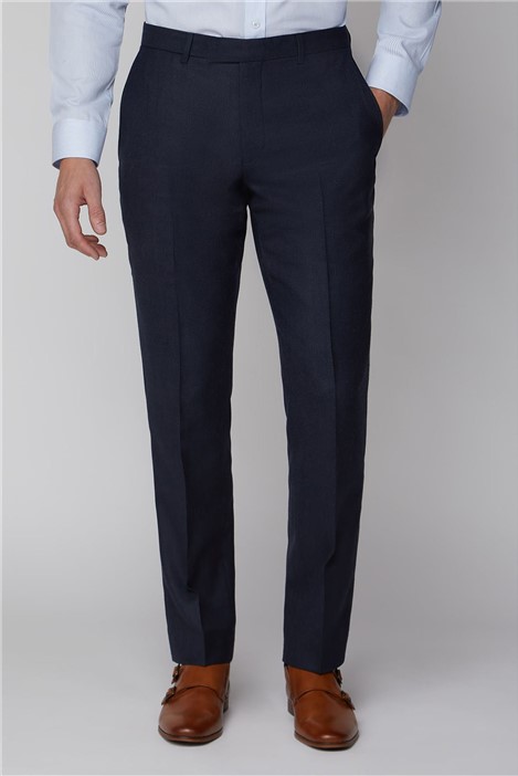 Racing Green Tailored Fit Navy Blue Texture Men's Trousers